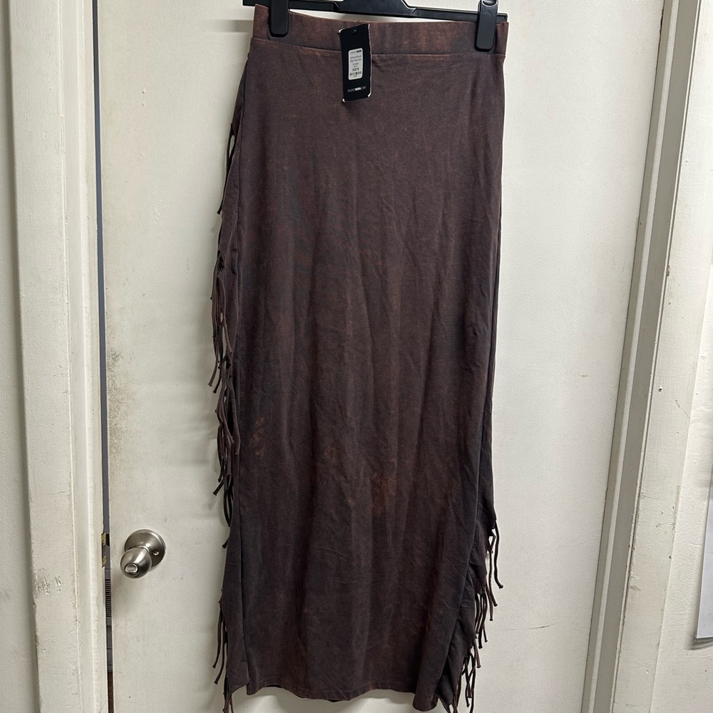 Fashionnova Fringed Brown Skirt